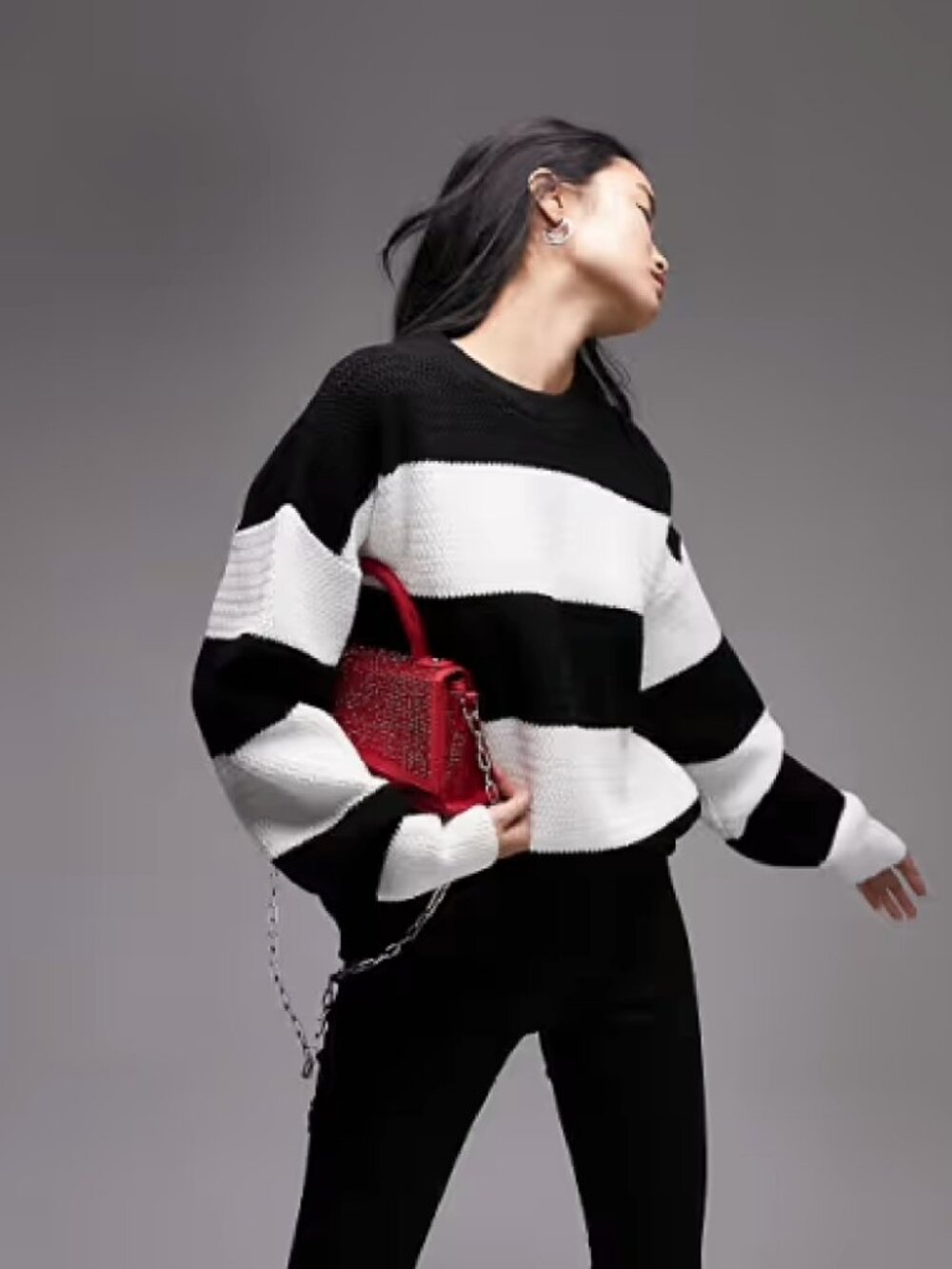 black and white stripe oversized knitted sweater